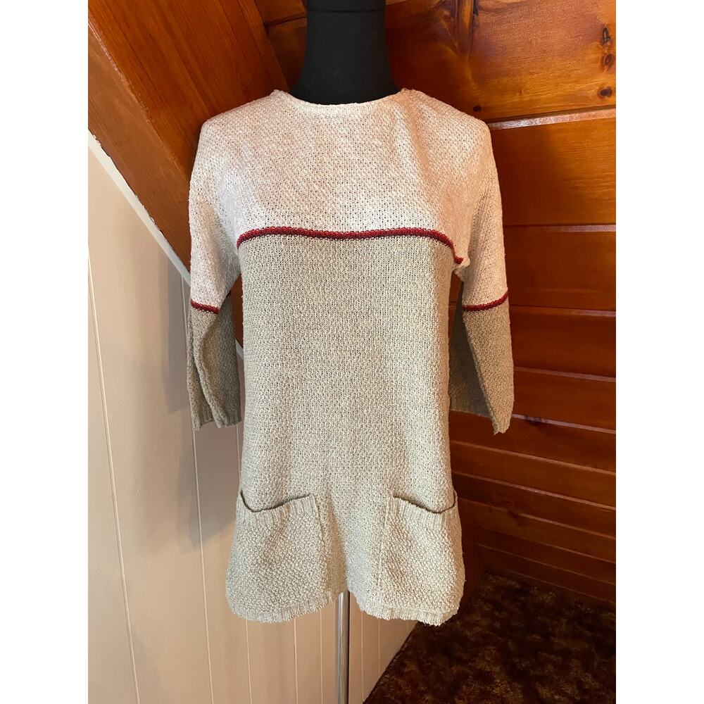 Vintage 70s 3/4 Sleeve Knit Tunic Sweater with Front Pockets